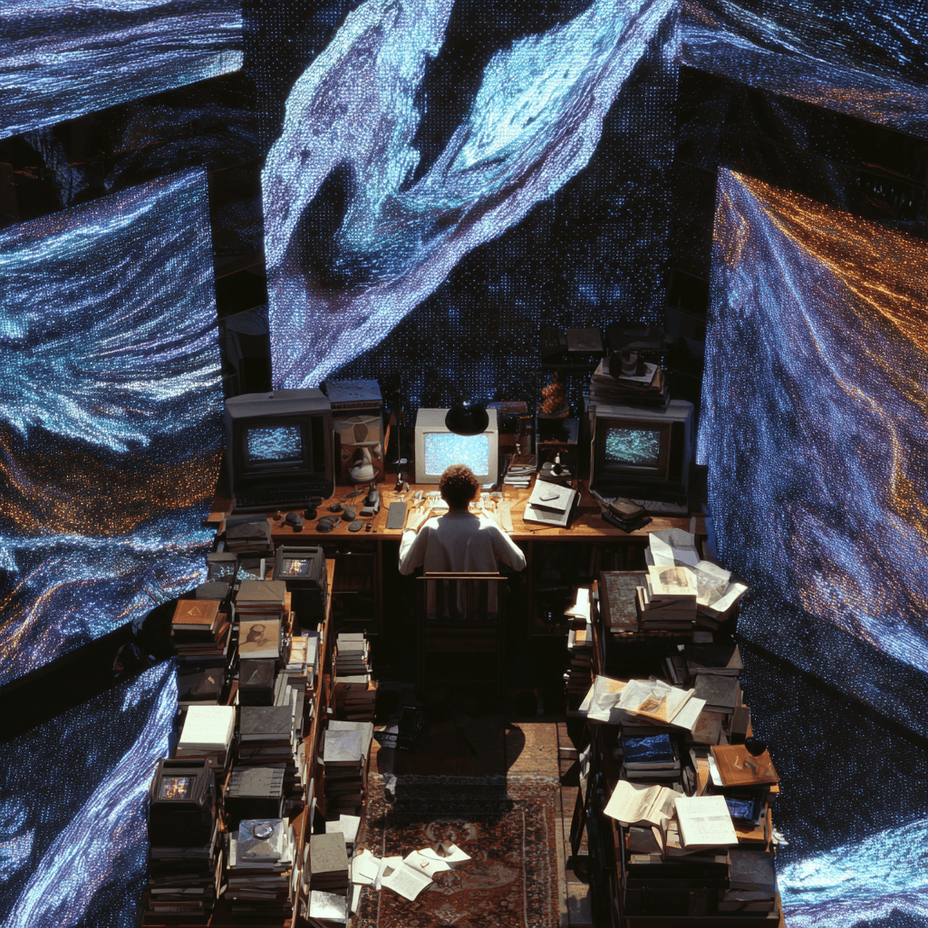 Alternative view of researcher in futuristic data center
